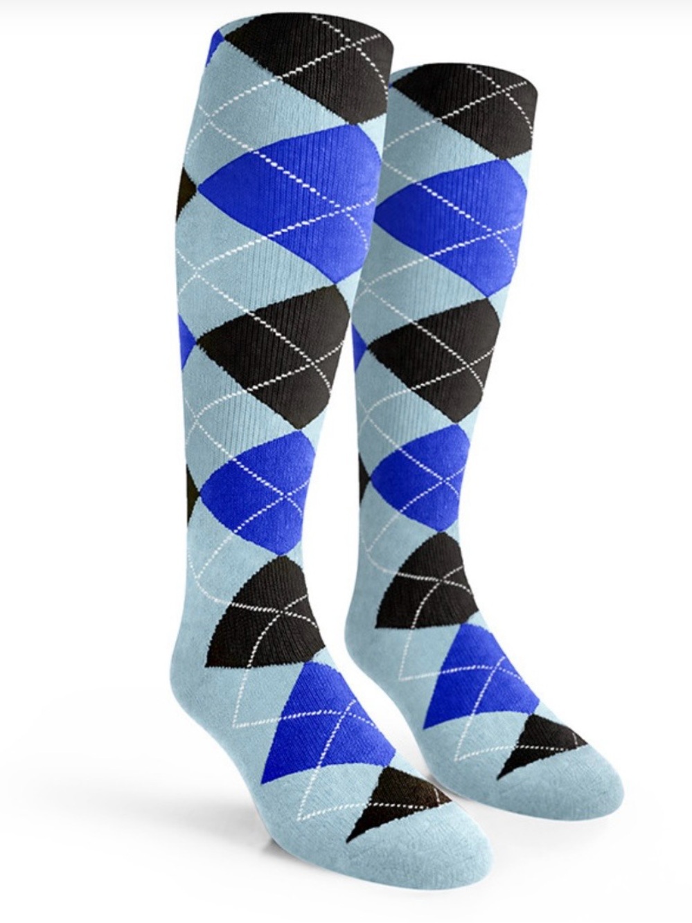 Men's Argyle Knee-High Socks in Light Blue and Royal Blue